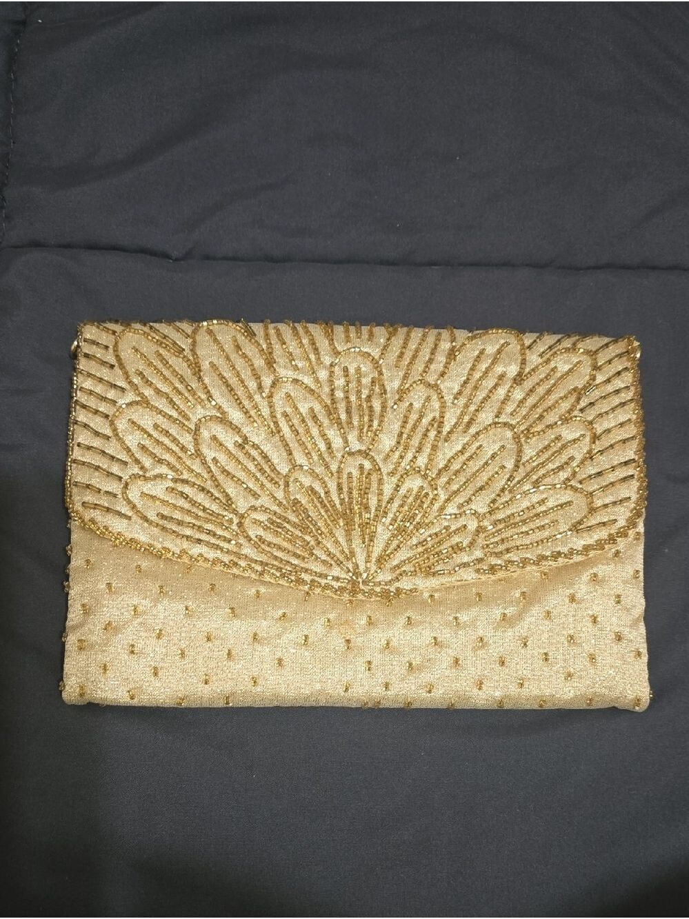 Vintage La Regale Gold Beaded Envelope Evening Clutch Purse